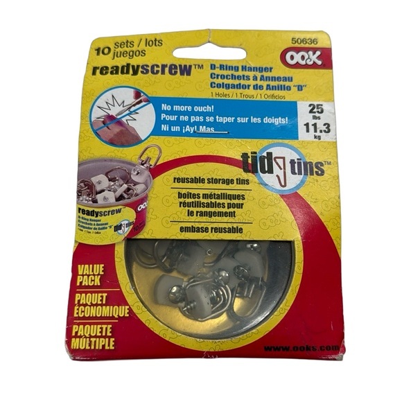 Ook by Hillman‎ 50636 ReadyScrew Small Steel D-Ring Hangers - 10 Pack Tidy Tins - Picture 1 of 3